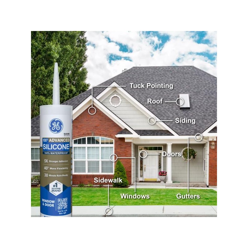 GE Advanced Silicone Caulk for Window & Door, White, 10