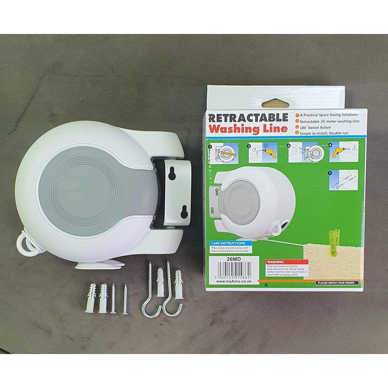 26m Laundry Drying Double Washing Line, Retractable, Wall Mounted, Heavy