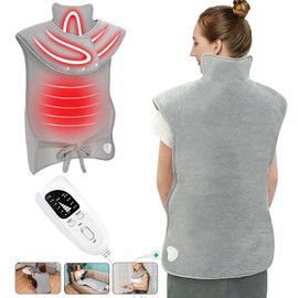 Nalezuns Electric Heating Pad for Back Shoulder, 61 x 94 cm Heat Wrap with Quick Heating, 6 Temperature Levels with 4 Timers, Heating Pad, Back Auto-Off Timer, Flannel Material, Washable
