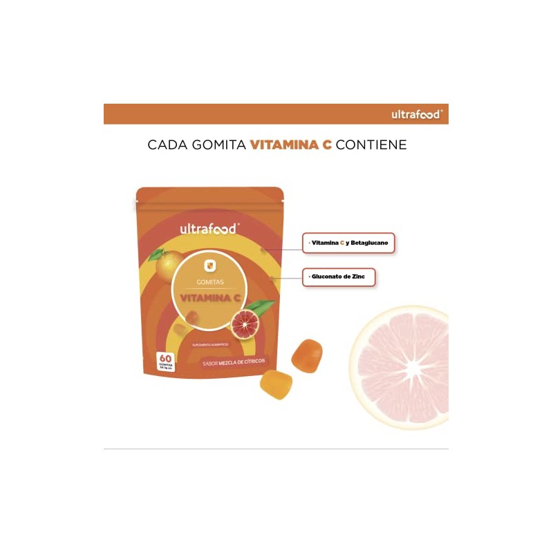 Gomitas Vitamina Betaglucano Gluconato Zinc Suplementos 100 Naturales Sabor Cítricos