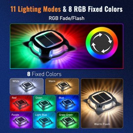AGPTEK Metal Multi-Colors in 1 Solar Driveway Lights Outdoor 4 Pack, Aluminum RGB Deck Dock Marine LED Solar Powered Waterproof Decorative Marker Security Light for Garden, Yard, Step, Sidewalk, Path