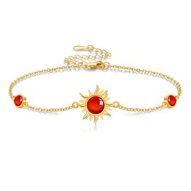 HUKKUN Carnelian Sun Bracelet Sterling Silver 14k Gold Plated Carnelian Sun Jewelry Gift for Women