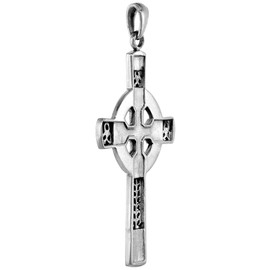 Large 2 1/4 inch Sterling Silver Celtic Cross Necklace High Cross for Men Diamond-Cut Oxidized finish 24 inch BX_24