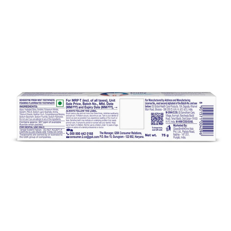 Sensodyne Fresh Mint Sensitivity Toothpaste for Sensitive Teeth and Fresh
