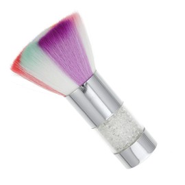Healvian Manicure Dusting Brush Colorful Bristles and Rhinestone Handle for Cleaning Nail Dust and Applying Glitter Powders Comfortable Use for Nail Art and Facial Care