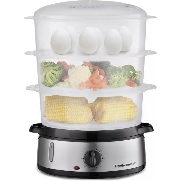 Elite Gourmet Electric Food Vegetable Steamer w/ BPA-Free 3 Tier