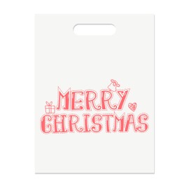 MeFacys Christmas Gift Bags 50 Pcs 9x12 Inch Xmas Shopping bags for Boutique, Plastic White Pink Retail Bags with Merry Christmas Pattern for Wrapping Holiday Presents Party Favor Bags