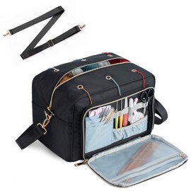 EXLIFBAG Crochet Bag, Yarn Storage Organizer with Adjustable Shoulder Straps, Yarn Bag for Crochet Accessories, Knitting Needles & Crochet Hooks