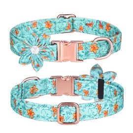 haoyueer Dog Collar,Rhinestone Flower Girl Dog Collar Puppy Collar Floral Pattern Dog Collar Cute Dog Collar with Detachable Rhinestone Flower for Female Dogs Small Medium Large (Blue Flowers, L)