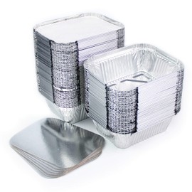 Miamex 100 x Aluminium Disposable Food Freezing Cooking Bowls with Lids (250ml)