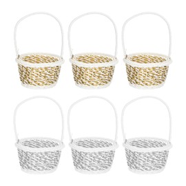 Happyyami 6 Pcs Mini Basket Miniature Woven Baskets with Handles Flower Girl Basket Handmade Rustic Woven Storage Basket Wedding Woven Basket for Wedding Home