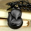 JSDDE Black Obsidian Crystal Hand Carved Fox Pendant Necklace Lucky