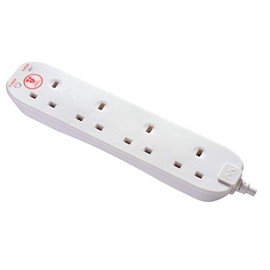Masterplug Four Socket Power Surge Protected Extension Lead, 4 Metres, White