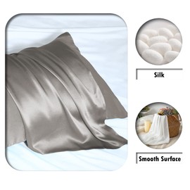 Suatien Silk Body Pillowcase Mulberry Silk Pillowcase Body Pillow Cases with Zipper Soft Breathable Smooth Cooling 20x54 inches Body Pillow Pillowcase for Sleep (Gray,20"X 54",1Pcs)