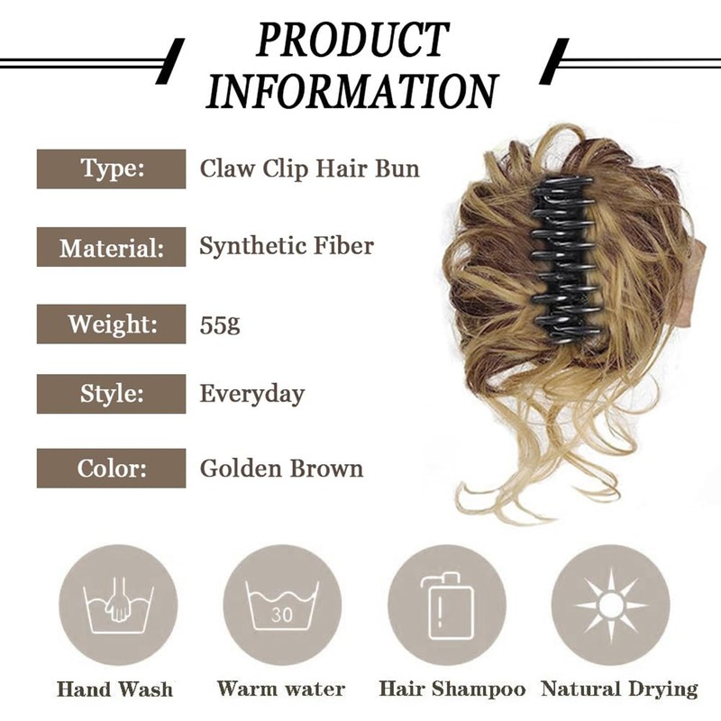 Hanaoops Claw Clip Messy Bun Hair Piece Wavy Curly Hair