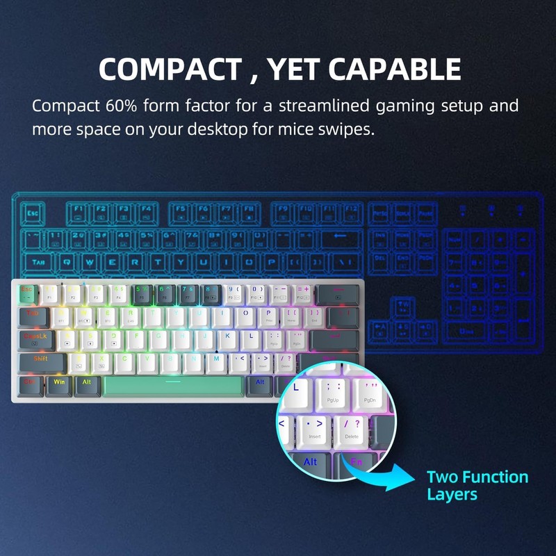 Machenike K500A-B61W 60% Mechanical Wireless Gaming Keyboard, 61 Keys Ultra-Compact