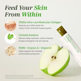 FOODOLOGY Coleology Centella Jelly - Petide de colágeno, manzana verde, 10 barras | PDRN, Biotin & Hyaluronic Acid, Vitamin for Skin Glow, Hair & Nail
