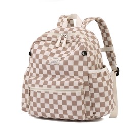 Tanweibago Corduroy Kids Backpack for Boys Girls Backpacks for Primary Elementary Kindergarten (Checkered Brown, Small (13.7" H Fit A4 Folder))