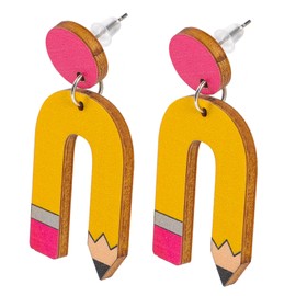 Healvian 1 Pair Geometric Teacher Earrings Unique Rainbow Pencil Design Lightweight Break Resistant for Teacher Appreciation for All Occasions Creative Beaded Earrings for Women