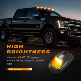 AMEXMART 5Pcs LED Cab Lights, Smoked Amber Cab Roof Marker Lights Plug and Play Direct Replacement Compatible with Ford F250 F350 F450 F550 Pickup Trucks 2017-2024,Replace HC3Z15442E HC3Z-15442-E