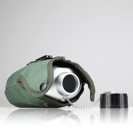 Ganzoo Aluminium field bottle, 1 litre, including drinking cup (cooking container), German army bottle, aluminium travel bottle and fabric bag, German army green