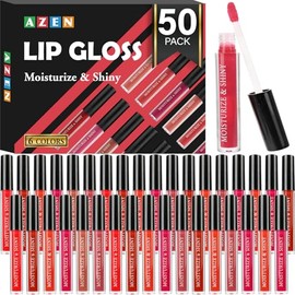 AZEN Paquete de 50 brillos de labios a granel, brillo de labios brillante para mujeres y niñas con colores variados y ricos