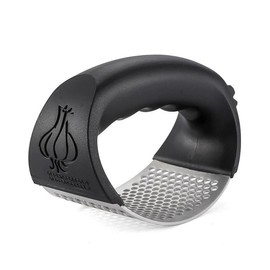 Alnicov Garlic Press Rocker Garlic Press 304 Stainless Steel 2-in-1 Garlic Peeler Ergonomic Handle Black Pack of 2