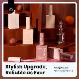 Beetles 6Pcs Winter Nude Gel Nail Polish Set, 15ml Neutral Light Skin Dark Brown Gel Nail Kit, Long Lasting DIY Nail Art Salon & Home Christmas Gift for Women Girls