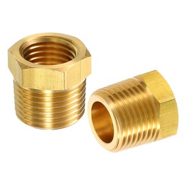 uxcell 2Pcs 3/8 NPT Male x 1/4 NPT Female Brass Reducer Hex Bushing Threaded Pipe Fitting, Brass Threaded Pipe Fitting Adapter for Water, Gas, Oil Pipeline Systems