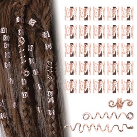 Pack of 28 dreadlocks jewellery accessories, hair spirals clips, adjustable metal cuffs, hair braid rings, dreadlocks, beads, hair accessories, braids for women, men, braids decorations (rose gold)