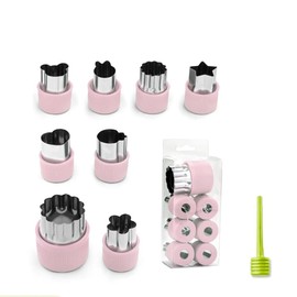 Set of 8 Cookie Cutters, Round Hearts, Stars, Flowers, Cookie Cutters, Cookie Cutters, Cookie Cutters, Bento Cookie Cutters, Vegetable Cutters, Cookie Cutters, DIY Baking Molds (Pink)