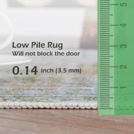 COLLACT Runner Rug 2x6 - Hallway Abstract Sketch Distressed Washable Runner Rug Green Multi Overdyed Non Slip Contemporary Kitchen Bathroom Bedroom Doorway Bedroom Laundry Living Room