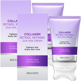 2PC Crema con Gua Sha, Colágeno y Retinol para Reafirmar Crema con colágeno y retinol. Incluye herramienta gua sha. Ideal para rutina diaria de cuidado del cuello y rostro