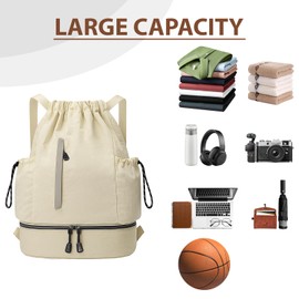 Qoosea Drawstring Backpack, Waterproof Large Drawstring Bag, Unisex Sports Backpack for Men Women, Gym Bag for Sport Swimming School Shopping Travel Holidays