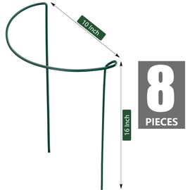 FEED GARDEN 8 Pack Plant Support Stakes, Peony Cages and Supports, Metal Garden Plant Stake(10" Wide x 16" High) Green Half Round Plant Support Rings for Outdoor Indoor Plants, Tomato, Hydrangea