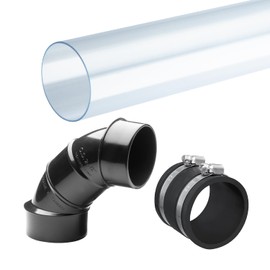 POWERTEC 70445 Clear PVC Pipe 2-1/2" x 36" Long, with 2-1/2" OD 90 Degree Elbow and 2-1/2 Inch Dust Control Flex Cuff, Rigid Plastic Tubing and Connector for Dust Collection System