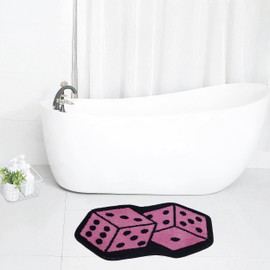 Indecor Home Bath Microfiber Rug, Soft and Absorbent Bathroom Mat, Quick-Dry Non-Slip Floor Rug for Shower, Bath, and Toilet, Dice Shape Design, 20x30 - Pink