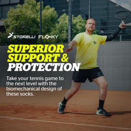 Storelli S-MASH Socks by Floky, Biomechanical Socks for Tennis, Improve Performance, Protect Against Injuries, Speed Up Recovery, Compression Socks, Men and Women Socks, Black, Large