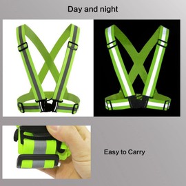 2pack 360° high visibility green reflective safety vest strap for outdoor night running, cycling, walking, motorcycling, factory floor, construction site, adjustable elastic universal size
