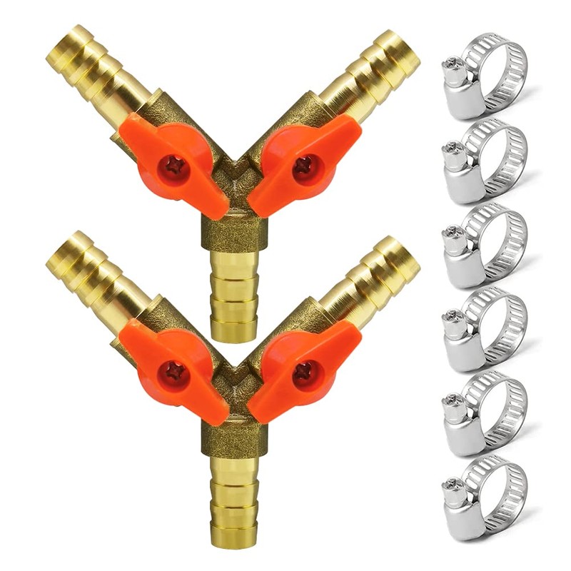 Hooshing 2PCS 3 Way Shut Off Ball Valve 3/8" Hose
