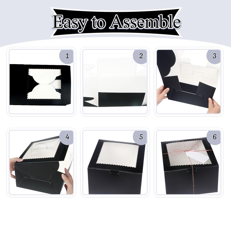 DOYIDE 20Pcs Mini Cake Boxes with Window, 6x6x5 Inches Black