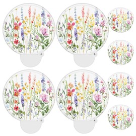 Roowest 4 Pcs Foldable Hand Fans Watercolor Wildflowers Handheld Round Folding Fans with Plastic Handles and Storage Bags for Summer Tea Party Wedding Bridal Shower Parties