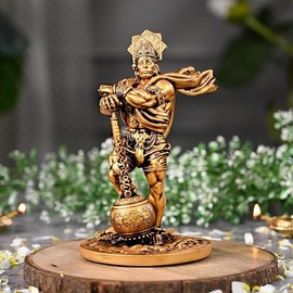 HYCOT+ Big Bahubali Hanuman Statue for Home Decor Marble & Resin Lord Hanuman Idol Bajrang Bali Statues for Temple Decoration Hanuman Murti Showpiece Item, Height 7.48 Inch, Antique
