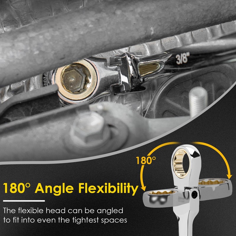 Extra Long Flex-Head Ratcheting Wrench Set, SAE 1/4" to 13/16",