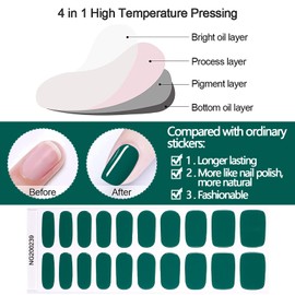 WOKOTO 20 Pcs Emerald Solid Semi Cured Gel Nail Strips With Nail File & Wooden Stick, UV Gel Nail Polish Stickers Full Nail Wraps For Women Girls Stick On Real Nails Polish Strips For Nail Art