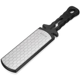 sourcing map 400/1000 Grit Handheld Diamond Sharpening Stone Double-Sided Whetstone 5-in-1 Sharpener Tool with Ceramic and Tungsten Steel Scissor Slot for Kitchen, Black White