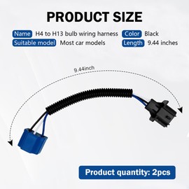 Polcatay 2 PCS H4 to H13 Light Adapter, Male to Female Plug Conversion Extension Harness, Waterproof Flame Retardant Plug and Play Connectors, Universal for Cars Motorcycles (Black)