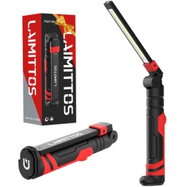 LAIMITTOS Rechargeable Work Light 2500mAh Magnetic LED Work Light Foldable Flashlight with Hook 3 Lighting Modes Mechanic Light Portable Outdoor Lamp for Car Repair, Home, Garage, Emergency