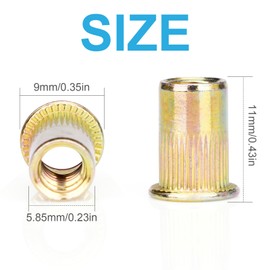 Vmuter Rivet Nuts, 100Pcs M5 Rivet Nuts,Zinc Plated Finish Carbon Steel Flat Head Rivnut Threaded Insert