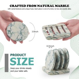 Marble Coasters Set of 4 with Display Stand, 3.9 Inch Round, Green